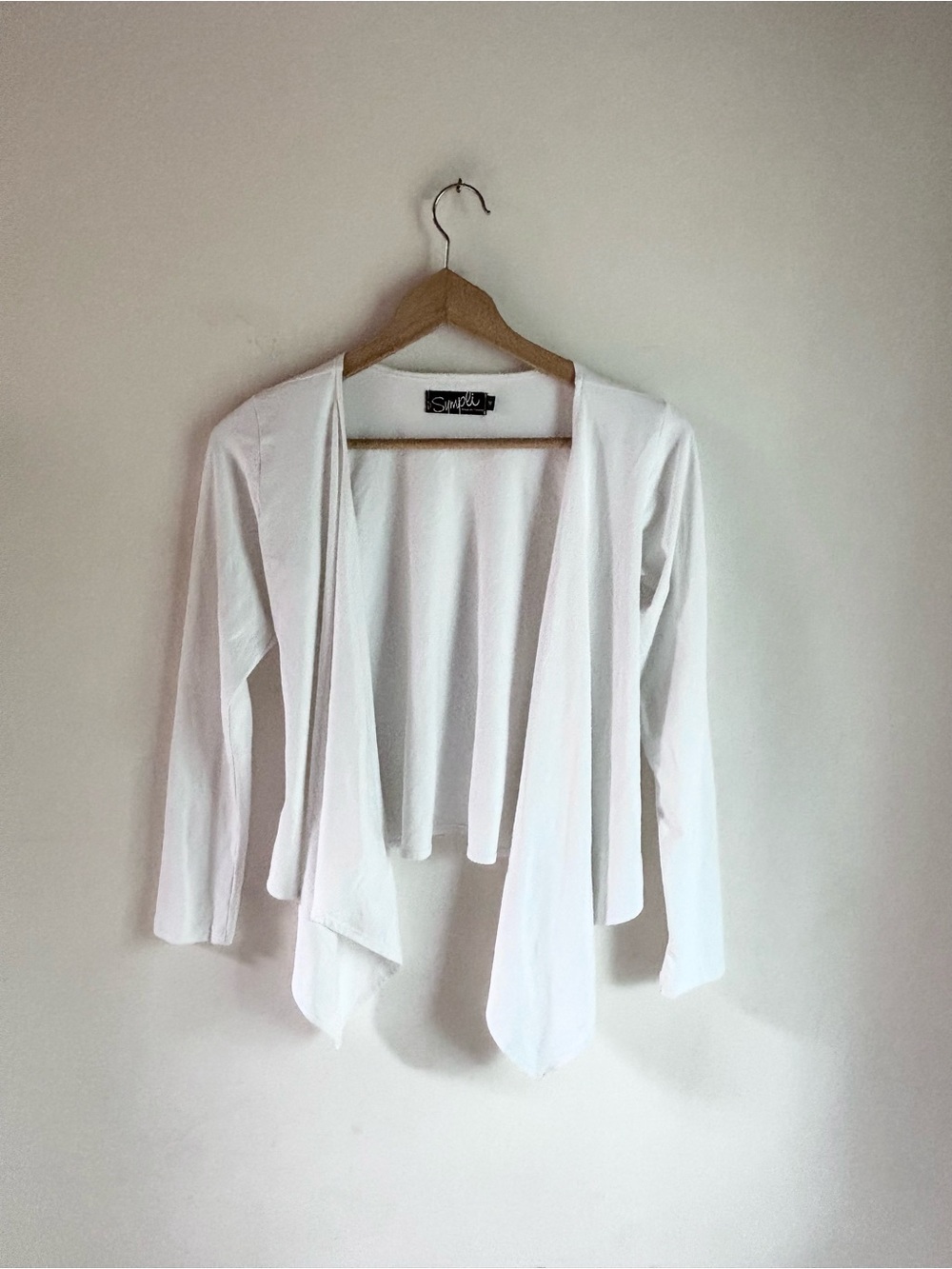 Sympli White Open-Front Draped Cardigan